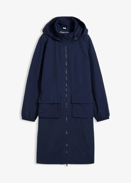 Lekka parka, hydrofobowa. Niebieskie parki damskie bonprix, bez wzorów, bez kaptura. Za 209.99 zł.