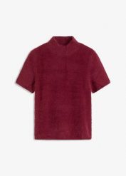 Sweter z puszystej przędzy. Czerwone swetry nierozpinane damskie bonprix, bez wzorów, eleganckie, bez kołnierzyka, bez ramiączek. Za 104.99 zł.