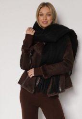 Czarny Szalik z Frędzlami Owedarria. Czarne szaliki damskie Born2be, bez wzorów, z dresówki. Za 44.99 zł.