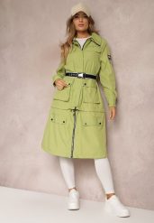 Zielony Płaszcz z Regulacją Długości Aavya. Zielone płaszcze damskie Renee, l, z aplikacjami, eleganckie, bez kołnierzyka, bez kaptura. Za 229.99 zł.