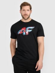4F T-shirt regular z nadrukiem męski - czarny XXL. Czarne t-shirty męskie 4F, m, bez wzorów, z bawełny, bez kołnierzyka, bez ramiączek. Za 79.99 zł.