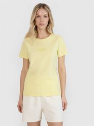 4F T-shirt regular z nadrukiem damski - żółty XS. Żółte koszulki sportowe damskie 4F, uniwersalny, bez wzorów, z bawełny, bez ramiączek. W wyprzedaży za 39.99 zł.