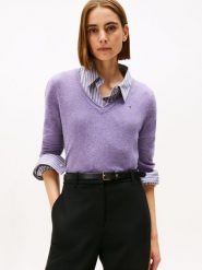 Tommy Hilfiger Sweter z dzianiny Kobiety Wełna lila, XS. Swetry nierozpinane damskie Tommy Hilfiger, xs, bez wzorów, z dzianiny, eleganckie, bez kołnierzyka, bez ramiączek. Za 379.95 zł.