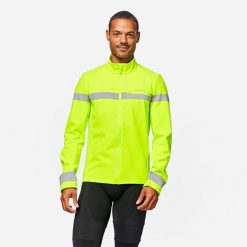 Kurtka zimowa na rower szosowy Van Rysel Discover EN17353. Żółte kurtki męskie VAN RYSEL, na zimę, xl, bez wzorów, z polaru, sportowe, bez kaptura. Za 229.99 zł.