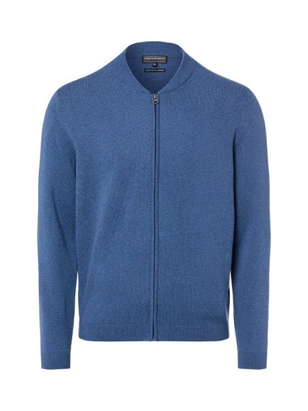 Finshley & Harding Męski kardigan z zawartością kaszmiru Mężczyźni Bawełna niebieski marmurkowy, S. Niebieskie swetry męskie Finshley & Harding, m, bez wzorów, z bawełny, eleganckie, bez kołnierzyka, bez ramiączek. Za 349.95 zł.