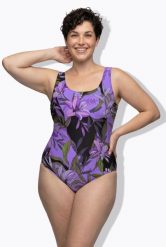 Damskie Strój kąpielowy lilie bez miękkich miseczek pas pod biustem. Czarne stroje kąpielowe damskie Ulla Popken, plus size, bez wzorów, z elastanu. Za 159.99 zł.