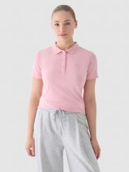 4F Koszulka polo slim damska - różowa L. Czerwone bluzki damskie 4F, l, bez wzorów, z bawełny, klasyczne, bez kołnierzyka, bez ramiączek. Za 89.99 zł.