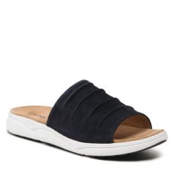 Klapki Caprice. Niebieskie klapki damskie Caprice, bez wzorów, bez obcasa, bez zapięcia. Za 209.99 zł.