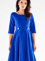 Sukienka Model A520 Blue - awama. Niebieskie sukienki damskie Awama, l, bez wzorów, z elastanu, bez kołnierzyka, plus size, bez ramiączek, mini, rozkloszowane. Za 347.66 zł.