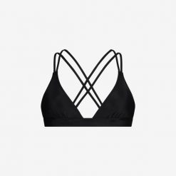 Damski top bikini z krzyżowanym tyłem do pływania & surfingu - Czarny. Czarne bikini WALLIEN, bez wzorów, z materiału. Za 259.00 zł.