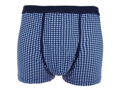 Niebiesko-Granatowe Męskie Bokserki, Elastyczne, Obcisłe w Kratę. Niebieskie bokserki męskie Pako Jeans, bez wzorów, z bawełny. Za 33.00 zł.