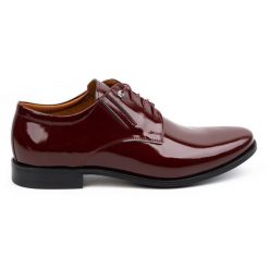 Olivier Buty meskie skórzane wizytowe lakierki 480 wiśnia czerwone. Czerwone buty wizytowe męskie bez wzorów, z materiału, bez obcasa, bez zapięcia. Za 453.66 zł.