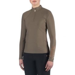 Damska techniczna koszulka polo do jazdy konnej z długim rękawem HORKA Luxury EP. Brązowe bluzki damskie Horka, bez wzorów, z materiału, sportowe, bez kołnierzyka, bez ramiączek. Za 279.50 zł.