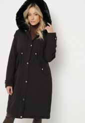 Czarna Kurtka Parka Długa ze Ściągaczami i Futerkiem Odpinanym Delanira. Czarne kurtki damskie Born2be, l, bez wzorów, bez kaptura. Za 339.99 zł.