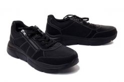 RIEKER B5003-00 black, półbuty męskie. Czarne półbuty męskie Rieker, bez wzorów, bez obcasa, bez zapięcia. Za 239.94 zł.