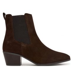 Botki Tamaris. Brązowe botki damskie Tamaris, bez wzorów, bez obcasa, na słupku, bez zapięcia. Za 419.99 zł.