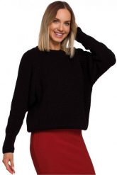Sweter damski z przędzy ze splotem w prążek reglanowe rękawy czarny. Czarne swetry nierozpinane damskie Polskie swetry, m, bez wzorów, ze splotem, bez kołnierzyka, bez ramiączek. Za 245.00 zł.
