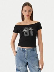 Guess Jeans T-Shirt W6GI07 J1314 Czarny Regular Fit. Czarne t-shirty damskie Guess Jeans, xs, z aplikacjami, z bawełny, bez kołnierzyka, bez ramiączek. Za 139.99 zł.