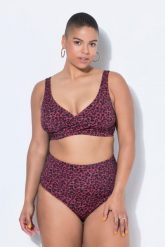 Damskie Top od bikini miękkie miseczki kolorowa panterka drapowanie. Fioletowe stroje kąpielowe damskie Ulla Popken, plus size, bez wzorów, z elastanu. Za 111.99 zł.