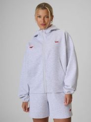 4F Bluza kibica regular z kapturem damska - szara L. Szare bluzy damskie 4F, l, bez wzorów, z dresówki, sportowe, bez ramiączek, z kapturem. Za 199.99 zł.