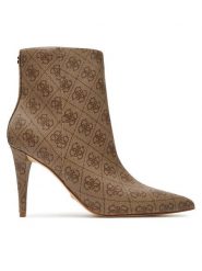 Guess Botki Slinks2 FLFSK2 FAL10 Beżowy. Brązowe botki damskie Guess, z aplikacjami, ze skóry, bez obcasa, na szpilce, bez zapięcia. Za 640.00 zł.
