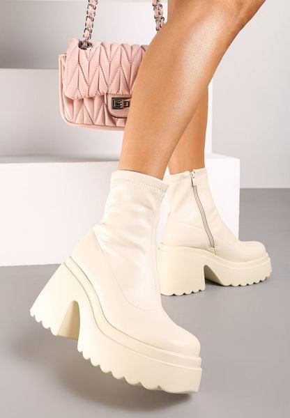 Beżowe Botki na Platformie i Słupku Wykończone Suwakiem i Dopasowaną Cholewką Saliefra. Brązowe botki damskie Renee, z aplikacjami, z jeansu, biznesowe, bez obcasa, na obcasie, bez zapięcia. Za 179.99 zł.