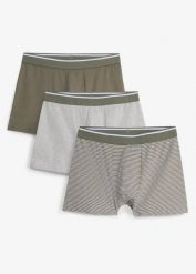 Bokserki o dopasowanym kroju (3 pary). Zielone bokserki męskie bonprix, bez wzorów. Za 38.97 zł.