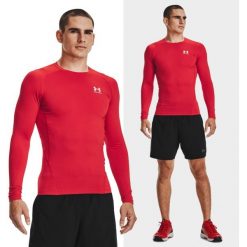 Koszulka męska termoaktywna UNDER ARMOUR HeatGear długi rękaw. Czerwone bluzy męskie Under Armour, m, bez wzorów, sportowe, bez ramiączek, bez kaptura. Za 159.99 zł.