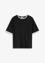 Bluzka z koronkową lamówką. Niebieskie bluzki damskie bonprix, bez wzorów, z koronki, eleganckie, bez kołnierzyka, bez ramiączek. Za 67.99 zł.