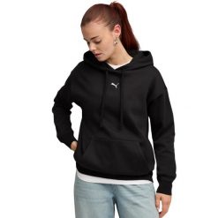 Bluza damska Puma ESS Centered Cat Logo Relaxed Hoodie. Czarne bluzy damskie Puma, bez wzorów, z bawełny, sportowe, bez ramiączek, bez kaptura. Za 168.99 zł.