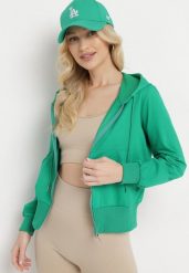 Zielona Bluza z Kapturem Zapinana na Zamek Błyskawiczny Etarvia. Zielone bluzy damskie Born2be, na lato, l, bez wzorów, klasyczne, bez ramiączek, z kapturem. Za 34.99 zł.
