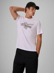 4F T-shirt regular z nadrukiem męski - biały XL. Białe t-shirty męskie 4F, m, bez wzorów, z bawełny, bez kołnierzyka, bez ramiączek. Za 69.99 zł.