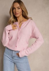 Różowy Klasyczny Kardigan z Zaokrąglonym Dekoltem Reonira. Czerwone kardigany damskie Renee, l, bez wzorów, z jeansu, klasyczne, bez kołnierzyka. Za 149.99 zł.