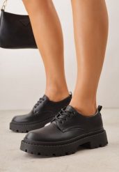 Czarne Sznurowane Półbuty Oksfordki VICES na Grubej Podeszwie Anatea. Czarne półbuty damskie Born2be, bez wzorów, z jeansu, eleganckie, bez obcasa, bez zapięcia. Za 89.99 zł.