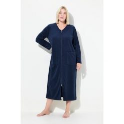 Damskie Szlafrok dwukierunkowy zamek błyskawiczny frotte miękki w dotyku. Niebieskie szlafroki damskie Ulla Popken, plus size, bez wzorów, z bawełny, plus size, bez ramiączek, bez kaptura. Za 239.99 zł.