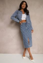 Niebieska Spódnica Jeansowa z Bawełny High Waist Ozdobiona Przetarciami Carithwen. Niebieskie spódnice damskie Renee, na co dzień, s, bez wzorów, z bawełny, eleganckie, z podwyższonym stanem, midi, dopasowane. Za 54.99 zł.