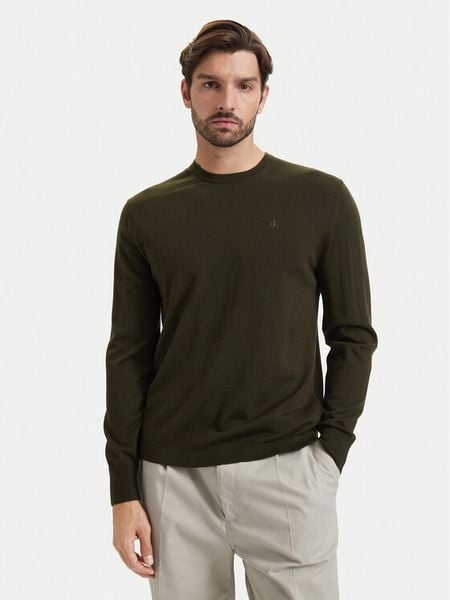 Calvin Klein Sweter LV04LB305G Khaki Regular Fit. Brązowe swetry męskie Calvin Klein, l, bez wzorów, z wełny, bez kołnierzyka, bez ramiączek. Za 440.99 zł.