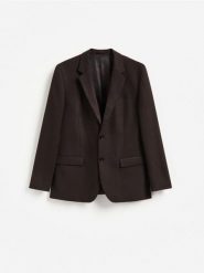 Marynarka slim fit z dodatkiem wiskozy - ciemnobrązowy. Brązowe garnitury męskie Reserved, l, bez wzorów, z tkaniny. Za 379.99 zł.