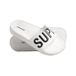 Klapki damskie Superdry Core. Białe klapki damskie Superdry, bez wzorów, z materiału, eleganckie, bez obcasa, bez zapięcia. Za 195.50 zł.