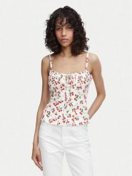 Guess Top W6YH97 W4497 Biały Regular Fit. Białe topy damskie Guess, m, z aplikacjami, z bawełny, bez kołnierzyka, bez ramiączek. Za 344.99 zł.