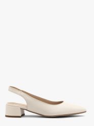Kremowe czółenka slingback bez pięty ELIZABETH. Białe czółenka damskie Ryłko, bez wzorów, z materiału, eleganckie, bez obcasa, na obcasie, bez zapięcia. Za 349.99 zł.
