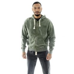 Bluza z bawełna z pełny zamek błyskawiczny na co dzień. Zielone bluzy męskie LEONE 1947 APPAREL, bez wzorów, z bawełny, sportowe, bez ramiączek, bez kaptura. Za 191.56 zł.