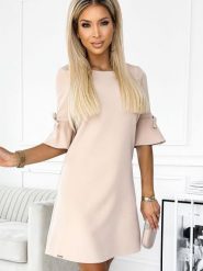 Sukienka Model Neva 217-7 Beige - Numoco. Brązowe sukienki damskie Numoco, l, bez wzorów, z elastanu, bez kołnierzyka, bez ramiączek, rozkloszowane. Za 220.55 zł.