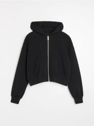 Rozpinana bluza z kapturem - czarny. Czarne bluzy damskie Sinsay, l, bez wzorów, bez ramiączek, z kapturem. Za 59.99 zł.