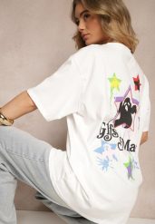 Biały T-shirt z Bawełną i Ozdobnym Nadrukiem Sovreti. Białe t-shirty damskie Renee, m, z aplikacjami, z bawełny, bez kołnierzyka, bez ramiączek. Za 39.99 zł.