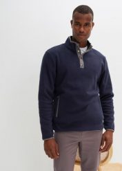 Bluza z polaru ze stójką. Niebieskie bluzy męskie bonprix, l, bez wzorów, z polaru, bez ramiączek, bez kaptura. Za 79.99 zł.
