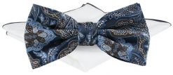 Męska Mucha w Komplecie z Poszetką - Chattier - Granat, Wzór Orientalny. Niebieskie krawaty i muchy Chattier, bez wzorów, eleganckie. Za 65.00 zł.