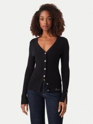 Guess Kardigan W6YR11 Z0950 Czarny Slim Fit. Czarne kardigany damskie Guess, xs, z aplikacjami, z wiskozy, bez kołnierzyka. Za 394.99 zł.