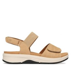 Sandały Josef Seibel. Brązowe sandały damskie Josef Seibel, bez wzorów, bez obcasa, na płaskiej podeszwie, bez zapięcia. Za 419.99 zł.