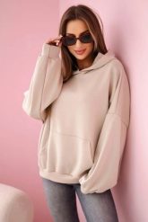 Bluza z kapturem masełko beżowa. Brązowe bluzy damskie KESI, l, bez wzorów, z elastanu, eleganckie, bez ramiączek, z kapturem. Za 204.91 zł.